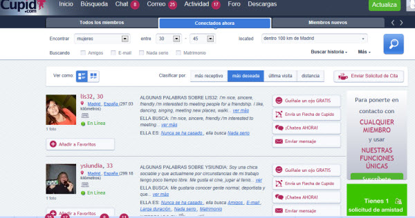 Ligar por internet sin pagar en Cupid