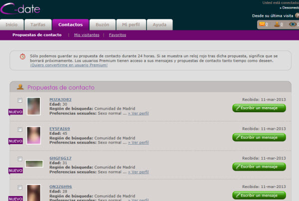 Páginas de contactos eróticos en C-Date